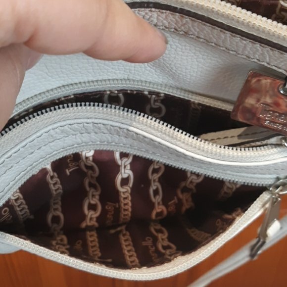 Tignanello Small White Pebbled Leather Crossbody | Organizer Purse Bag - Picture 14 of 16